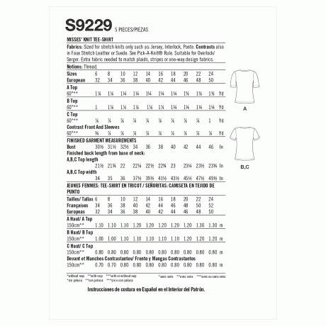 Simplicity Sewing Pattern S9229 Misses' Knit Tee Shirt