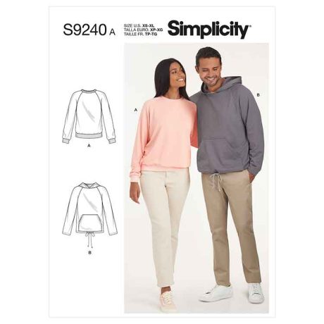 Simplicity Sewing Pattern S9240 Unisex Raglan Pullover Shirts