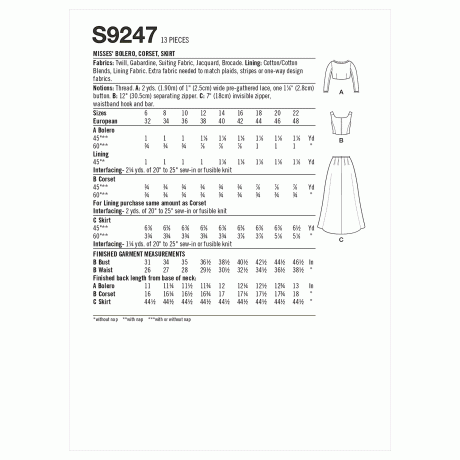 Simplicity Sewing Pattern S9247 Misses' Bolero, Corset, Skirt - Image 2