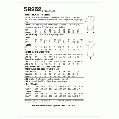 Simplicity Sewing Pattern S9262 Misses' V-neckline Shift Dresses