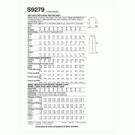 Simplicity Sewing Pattern S9279 Men's Shirt In Two Lengths, Pants & Shorts