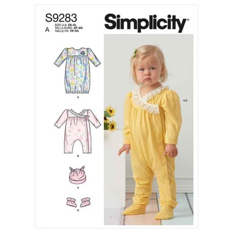Simplicity Sewing Pattern S9283 Infants' Knit Gathered Gown & Jumpsuit