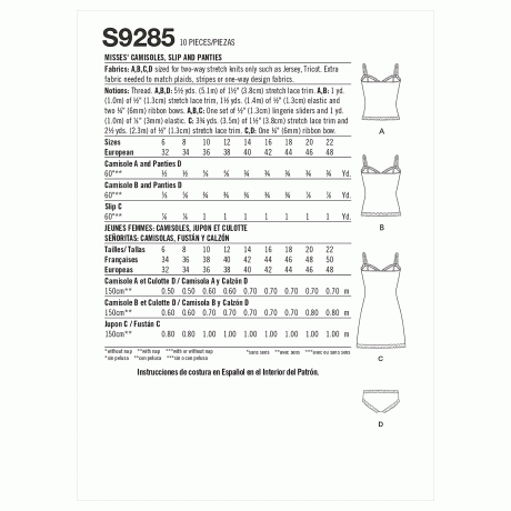 Simplicity Sewing Pattern S9285 Misses' Camisoles, Slip & Panties