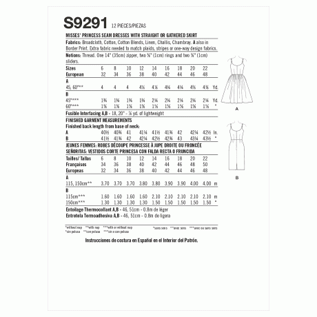 Simplicity Sewing Pattern S9291 Misses' Princess Seam Dresses With Straight or Gathered Skirt