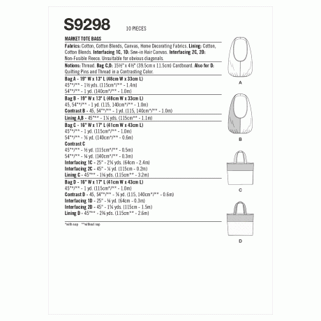 Simplicity Sewing Pattern S9298 Market Tote Bags