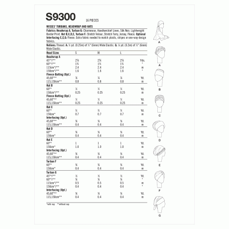 Simplicity Sewing Pattern S9300 Misses' Turbans, Headwraps & Hats