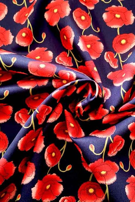 Rose & Hubble 100% cotton poplin, "Poppy Field", navy