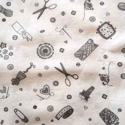 Polycotton canvas with haberdashery print