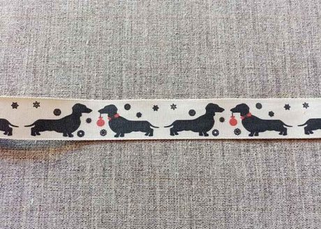 Sausage dog Christmas ribbon, 25mm