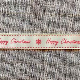 Happy Christmas ribbon, 16mm (ivory/red)