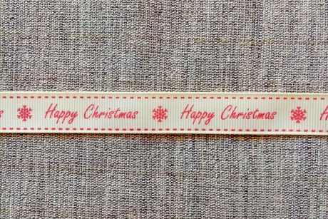 Happy Christmas ribbon, 16mm (ivory/red)