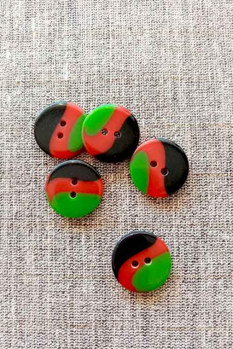Tricolour, 'Humbug' buttons, 20mm (green, red)