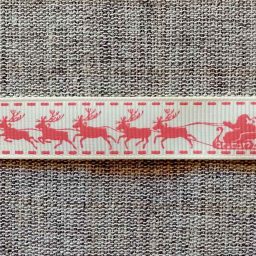 Santa sleigh ribbon, ivory/white (16mm)