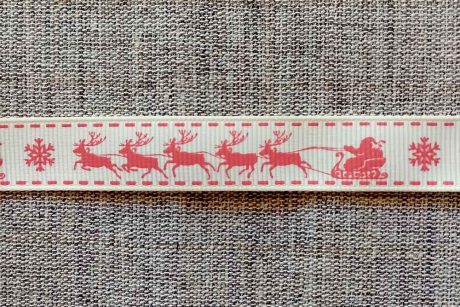 Santa sleigh ribbon, ivory/white (16mm)