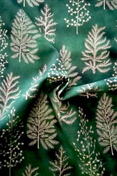 John Louden "Frosted Forest" cotton print (green/gold)