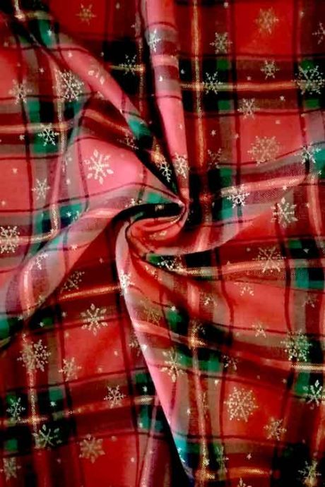 John Louden "Snowflake" plaid cotton (red/green/gold)
