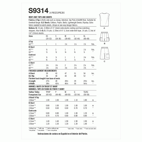 Simplicity Sewing Pattern S9314 Men's Knit Top and Shorts