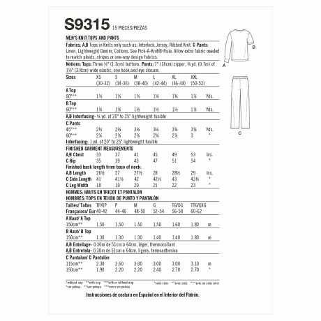 Simplicity Sewing Pattern S9315 Men's Knit Tops and Pants