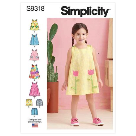 Simplicity Sewing Pattern S9318 Toddlers' Tent Tops, Dresses, and Shorts