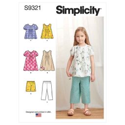 Simplicity Sewing Pattern S9321 Children's Tucked Tops, Dresses, Shorts and Pants