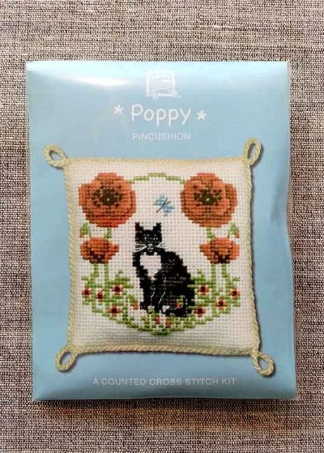 "Poppy the Cat" pin cushion cross-stitch embroidery kit