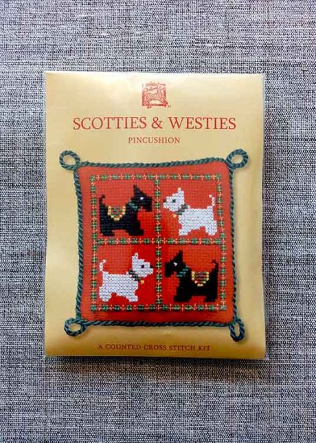 "Scotties and Westies" pin cushion cross-stitch embroidery kit