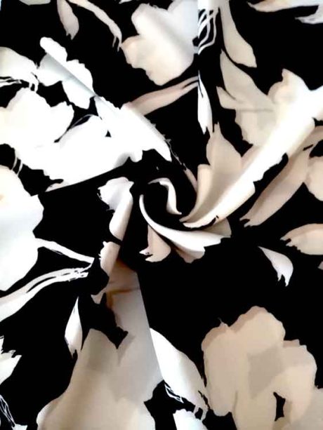 Polyester print, "Magnolia" (black/ivory/beige)