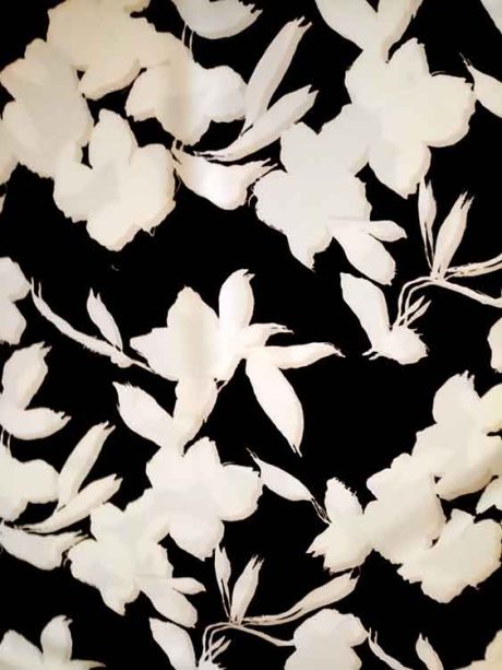 Polyester print, "Magnolia" (black/ivory/beige)