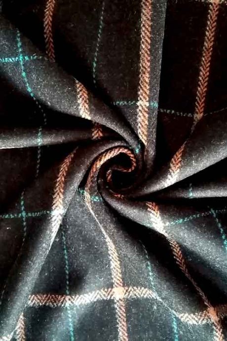 100% wool plaid tweed, charcoal