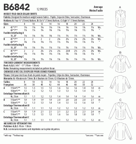 B6842 Misses' Fold-Back Collar Shirts - Image 2