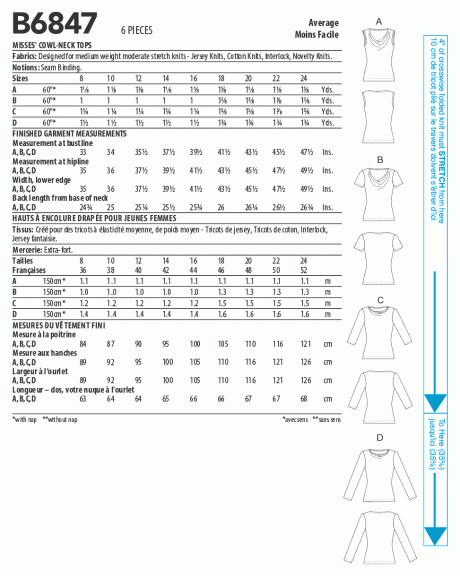 B6847 Misses' Cowl-Neck Tops