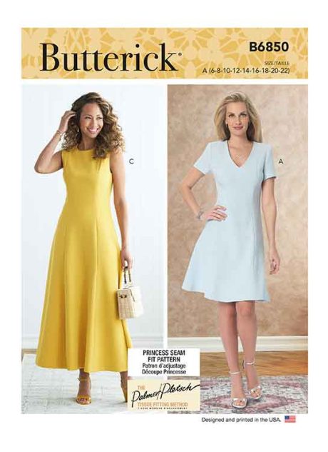 B6850A Misses' Jewel or V-Neck Fit & Flare Dresses