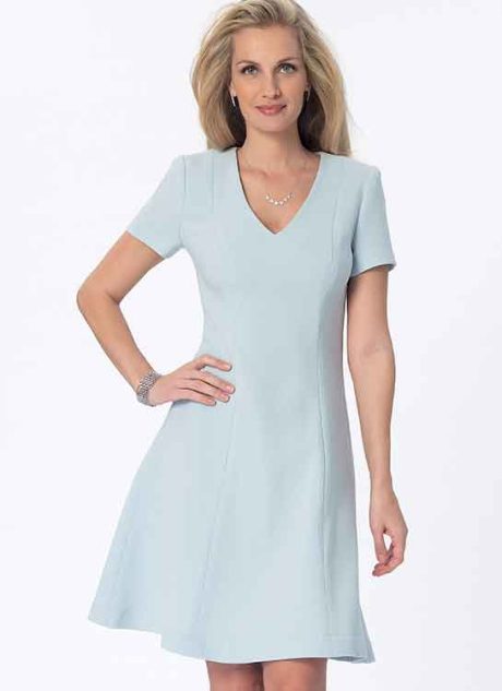 B6850A Misses' Jewel or V-Neck Fit & Flare Dresses