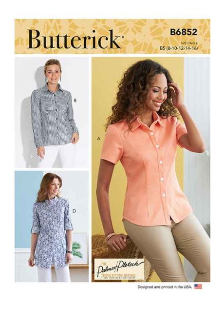 B6852 Misses' Button-Down Shorts With Collar, Sleeve & Hem Variations