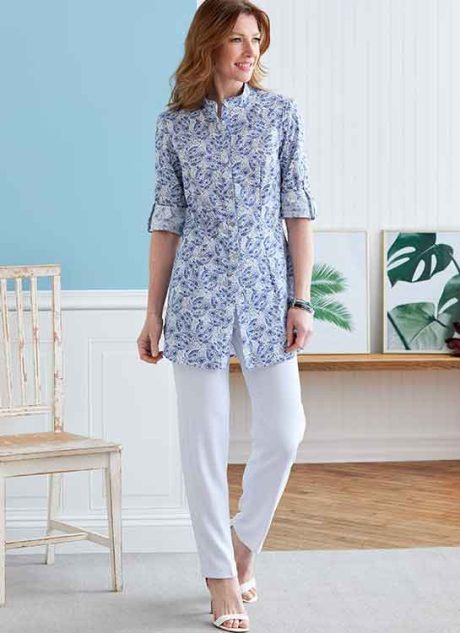B6852 Misses' Button-Down Shorts With Collar, Sleeve & Hem Variations