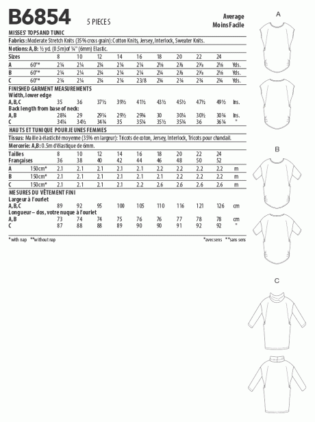 B6854 Misses' Tops & Tunic