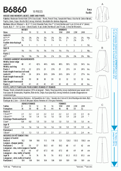 B6860 Misses' and Women's Jacket, Skirt and Pants