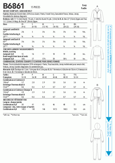 B6861A Misses' Jumpsuit, Sash and Belt