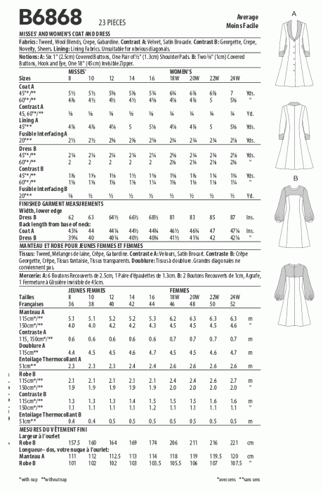 B6868 Misses' and Women's Coat and Dress