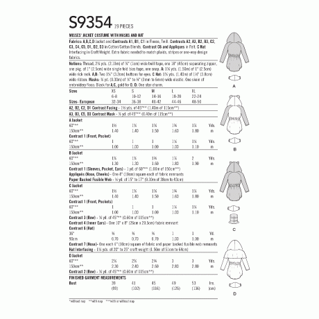 Simplicity Sewing Pattern S9354 Misses' Jacket Costume with Masks and Hat