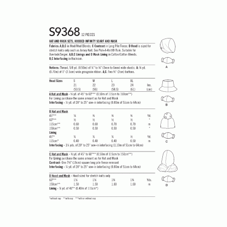 Simplicity Sewing Pattern S9368 Hat and Mask Sets, Hooded Infinity Scarf and Mask - Image 2