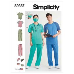 Simplicity Sewing Pattern S9387 Unisex Knit Scrub Tops, Pants, Cap and Mask