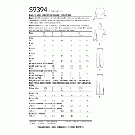 Simplicity Sewing Pattern S9394 Boys' and Girls' Oversized Knit Hoodies, Pants and Tops