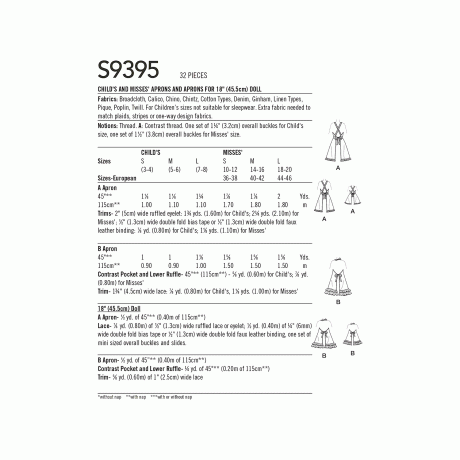 Simplicity Sewing Pattern S9395 Aprons for Misses, Children and 18" Doll