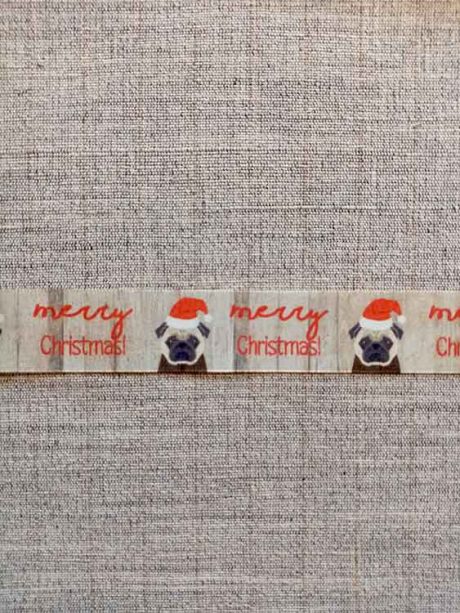 Pug Merry Christmas Ribbon, 25mm