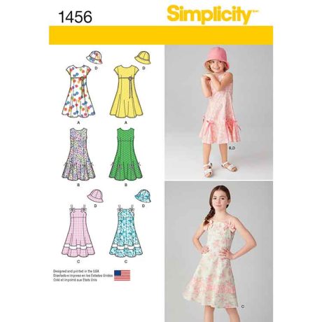 S1456 Child's and Girls' Dress with Bodice Variations and Hat