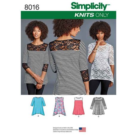 S8016A Women's Knit Tops with Lace Variations