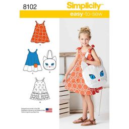S8102A Child's Easy-to-Sew Sundress and Kitty Tote
