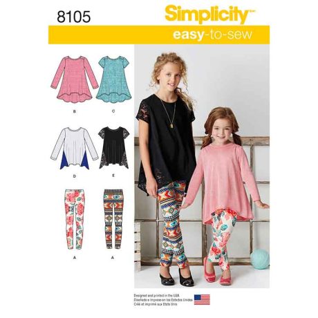 S8105 Child's and Girls' Knit Tunics and Leggings