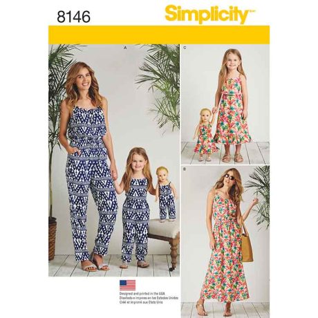 S8146A Simplicity Pattern 8146 Matching outfits for Women's, Child and 18" Doll
